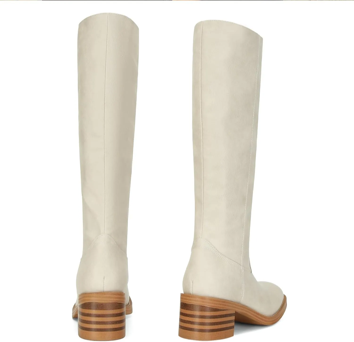 DOEYG Women's Banana Knee High Boots Square Toe Chunky Block Heel Tall Boots Wide Calf Fashion Comfortable Casual Pull on Long Boots