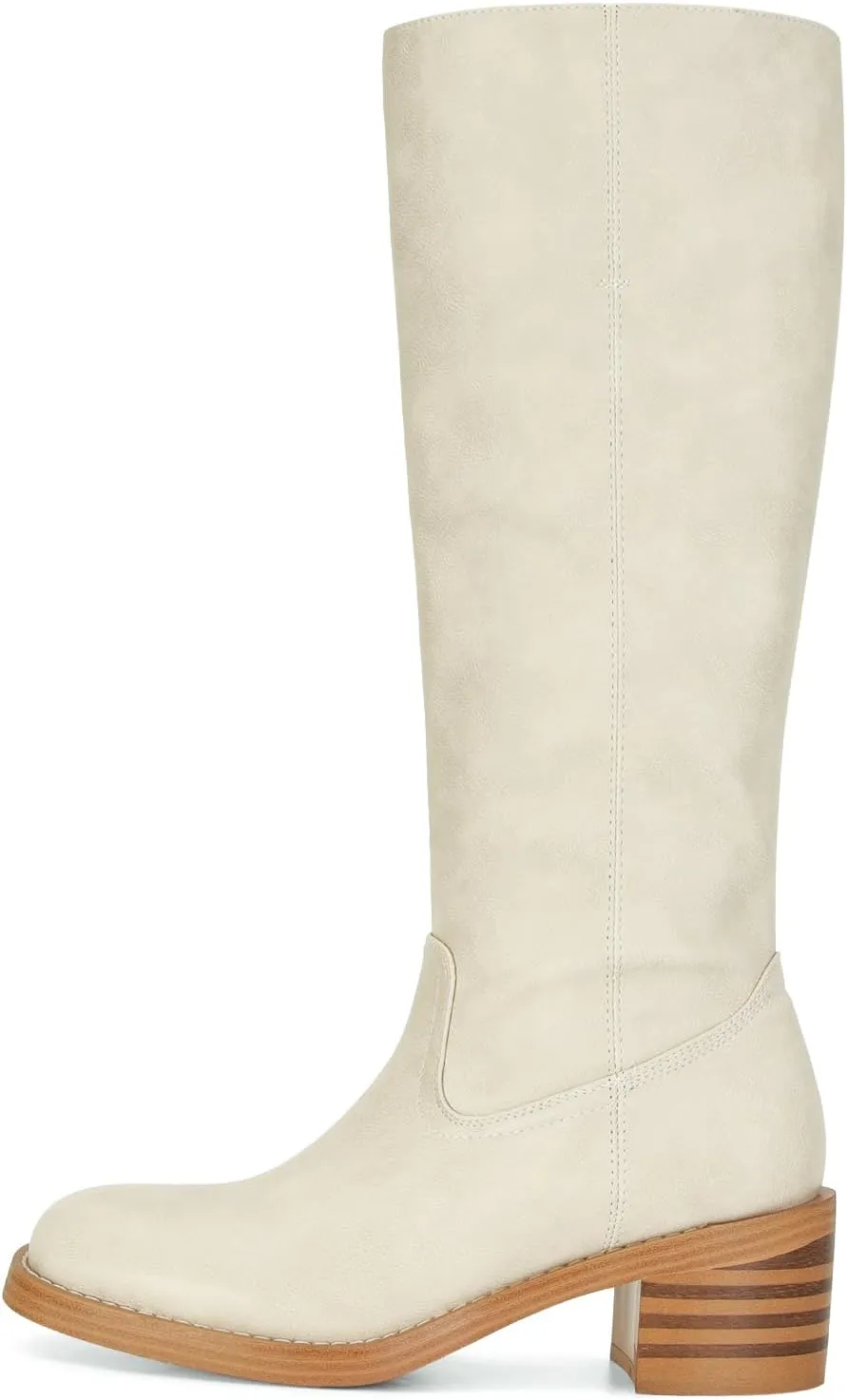 DOEYG Women's Banana Knee High Boots Square Toe Chunky Block Heel Tall Boots Wide Calf Fashion Comfortable Casual Pull on Long Boots