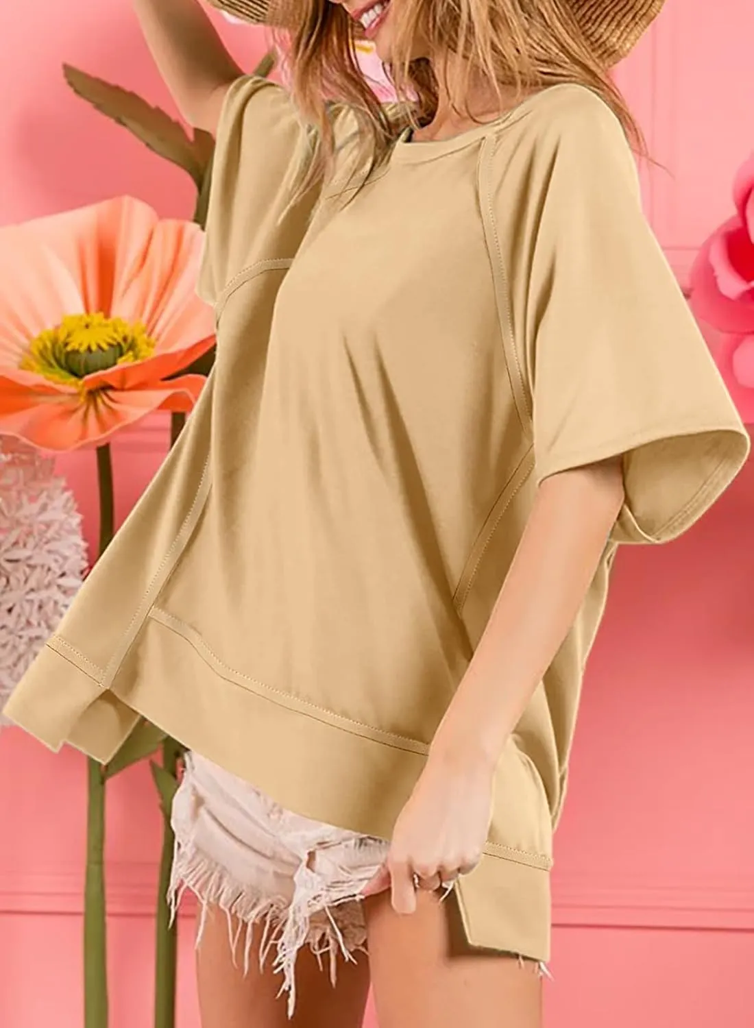 Dokotoo Oversized T Shirts for Women Crewneck Short Sleeve Casual Summer Tops Lightweight Loose High Low Blouse