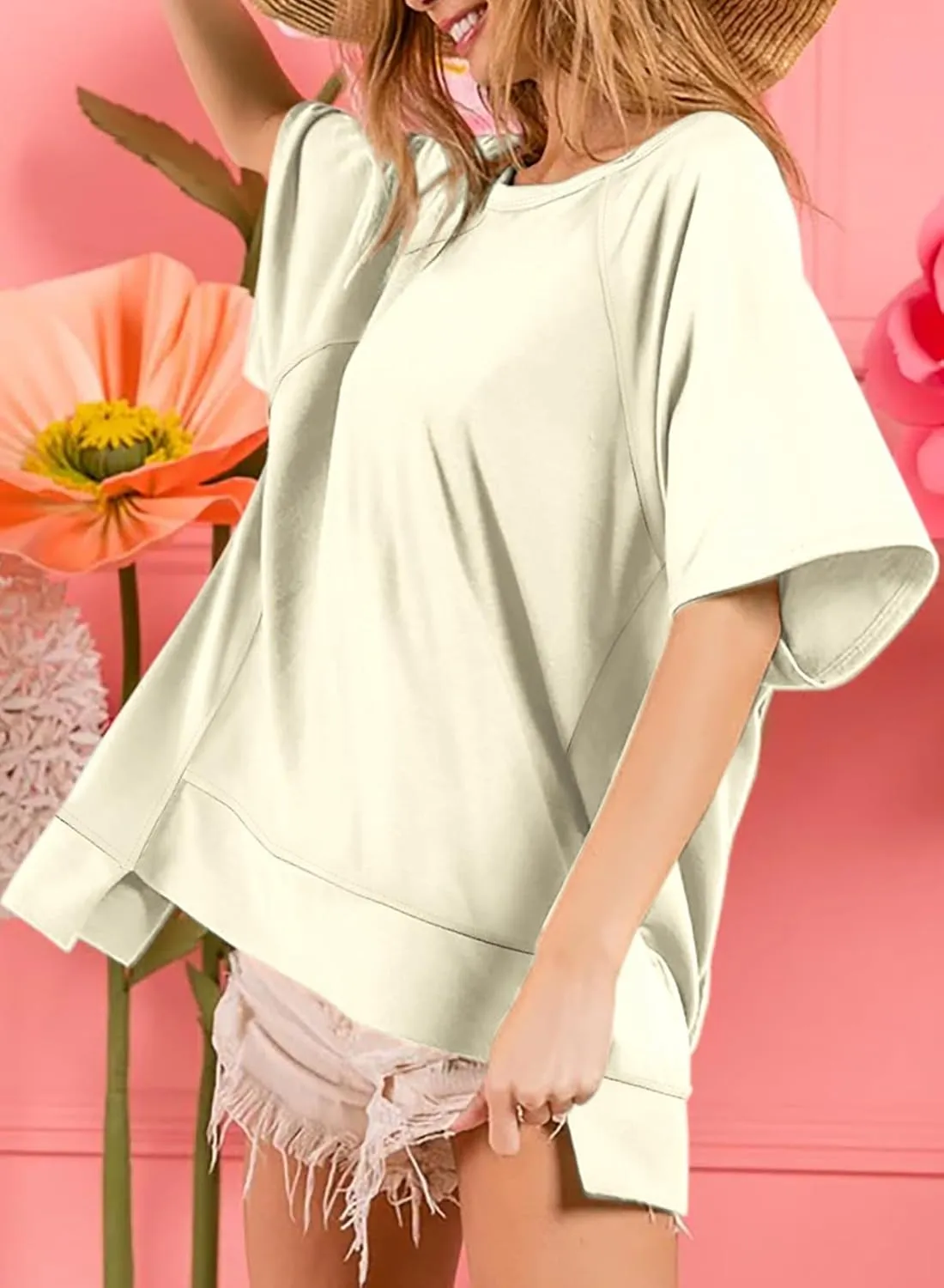 Dokotoo Oversized T Shirts for Women Crewneck Short Sleeve Casual Summer Tops Lightweight Loose High Low Blouse