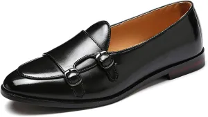 Double Monk Strap Shoes Men,Slip-On Non-Slip Comfortable Handmade Patent Leather Casual Leather Shoes,Italian Luxury Wedding Shoes