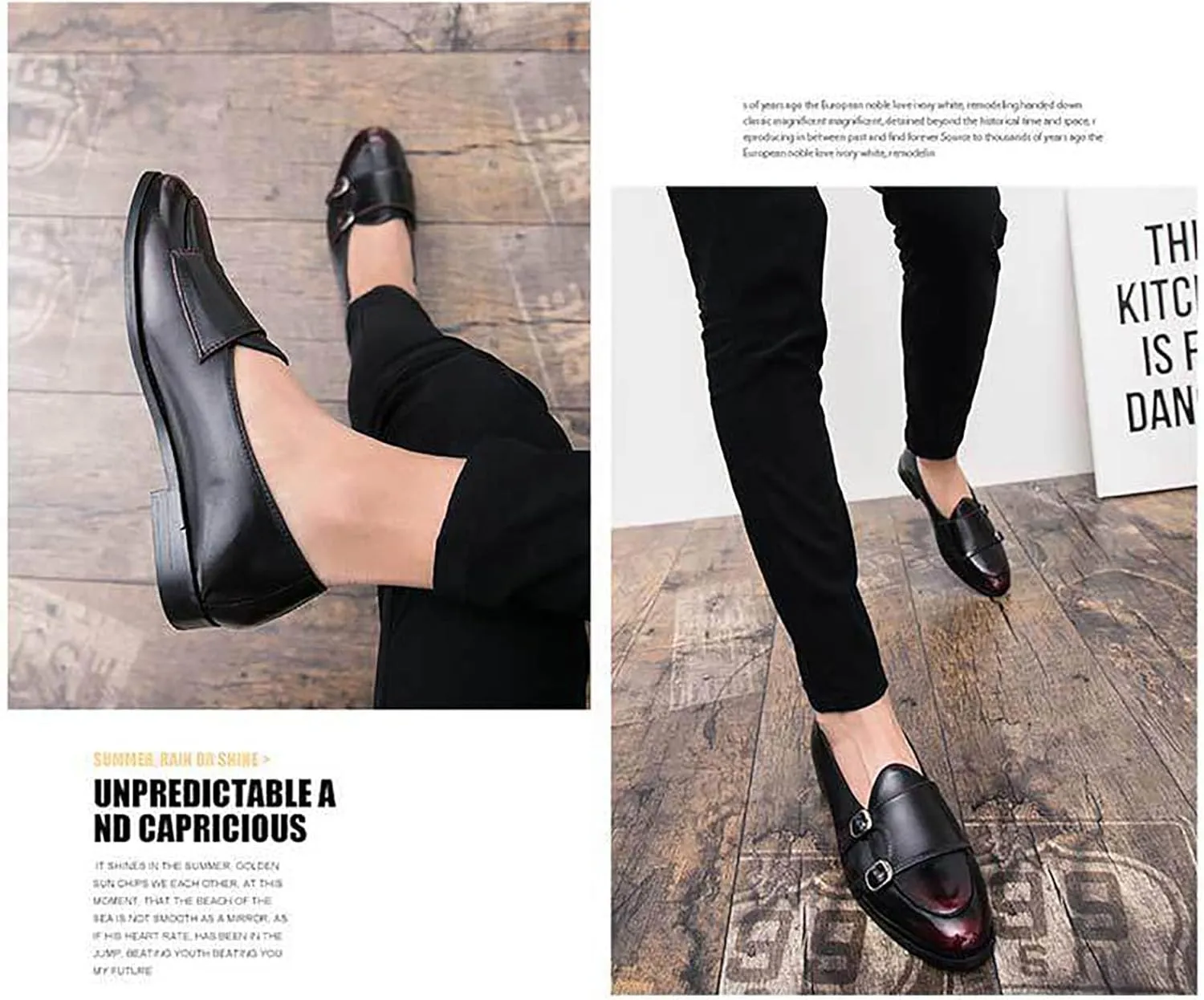 Double Monk Strap Shoes Men,Slip-On Non-Slip Comfortable Handmade Patent Leather Casual Leather Shoes,Italian Luxury Wedding Shoes