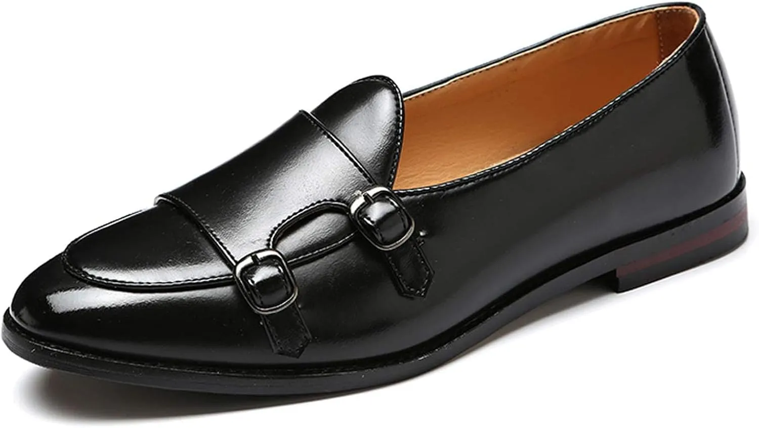 Double Monk Strap Shoes Men,Slip-On Non-Slip Comfortable Handmade Patent Leather Casual Leather Shoes,Italian Luxury Wedding Shoes