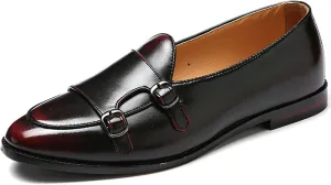 Double Monk Strap Shoes Men,Slip-On Non-Slip Comfortable Handmade Patent Leather Casual Leather Shoes,Italian Luxury Wedding Shoes