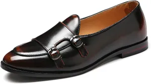 Double Monk Strap Shoes Men,Slip-On Non-Slip Comfortable Handmade Patent Leather Casual Leather Shoes,Italian Luxury Wedding Shoes