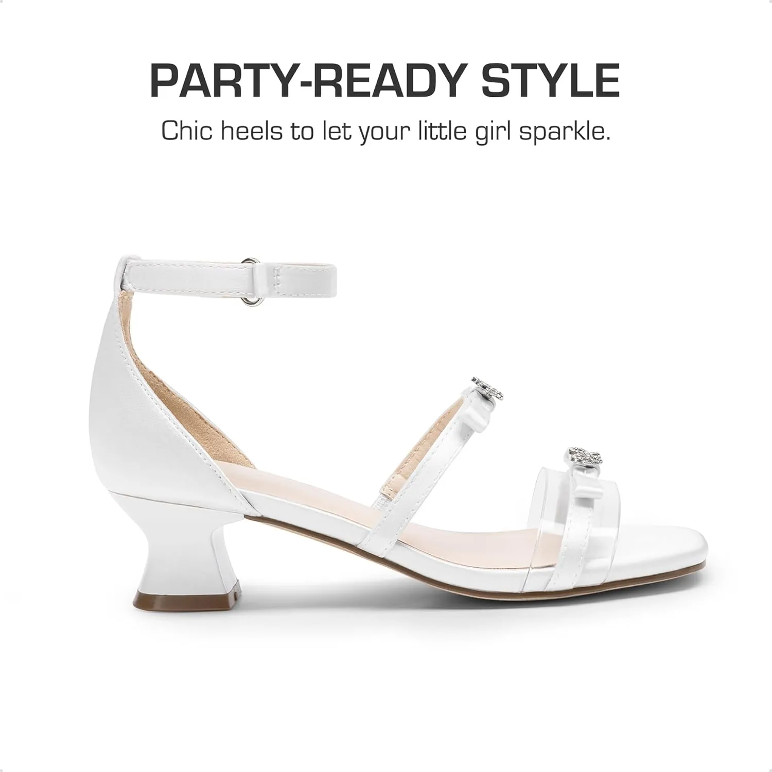 DREAM PAIRS Girls Sandals Low Heel Dress Pump Ankle Strap Two Strapped Bow Flower Wedding Party Shoes for Little Kid/Big Kid