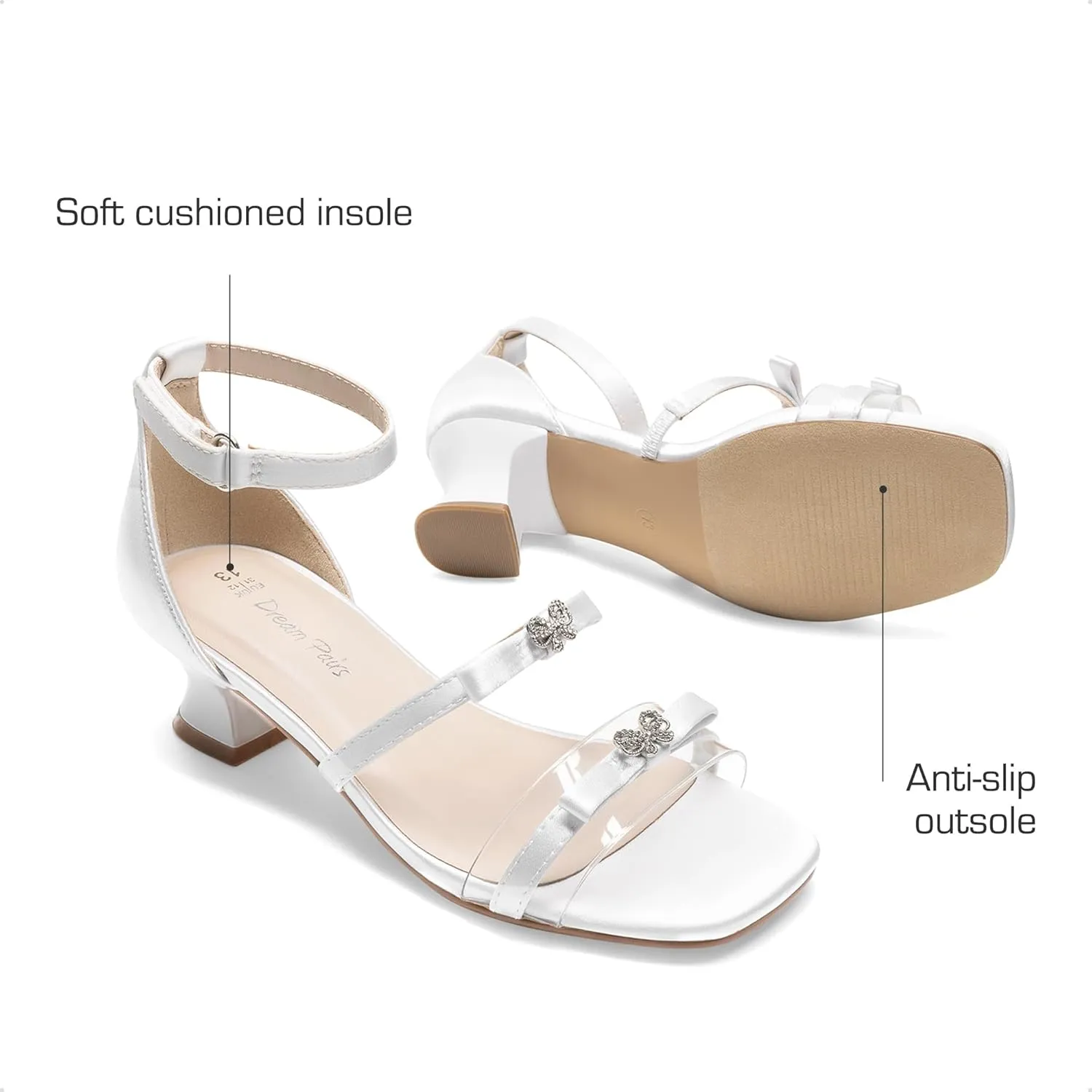 DREAM PAIRS Girls Sandals Low Heel Dress Pump Ankle Strap Two Strapped Bow Flower Wedding Party Shoes for Little Kid/Big Kid