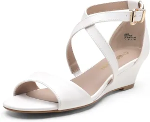 DREAM PAIRS Women's Low Wedge Sandals Ankle Strap Heel Sandal Open Toe Wide Dress Summer Shoes