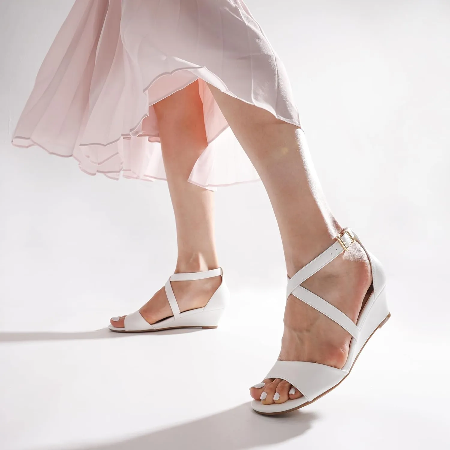 DREAM PAIRS Women's Low Wedge Sandals Ankle Strap Heel Sandal Open Toe Wide Dress Summer Shoes