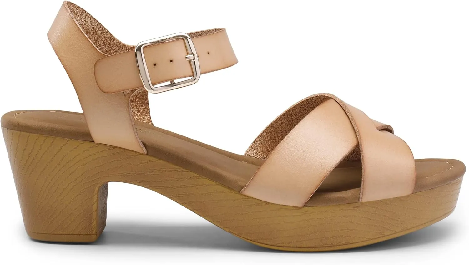 DREAM PAIRS Women's Platform Chunky Heels Faux Wood Block Heels Cute Open Toe Ankle Strap Crisscross Mid Heels Wedding Party Dance Pump Sandals Shoes