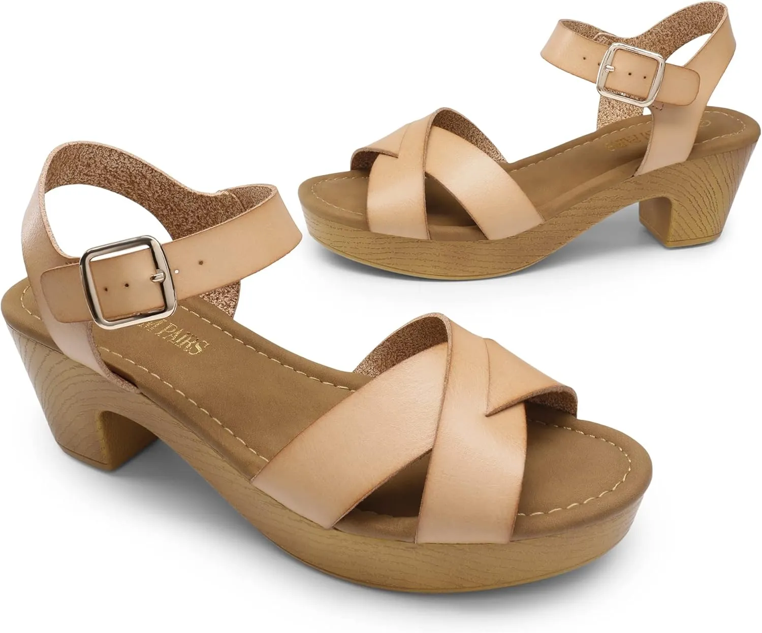 DREAM PAIRS Women's Platform Chunky Heels Faux Wood Block Heels Cute Open Toe Ankle Strap Crisscross Mid Heels Wedding Party Dance Pump Sandals Shoes