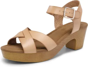 DREAM PAIRS Women's Platform Chunky Heels Faux Wood Block Heels Cute Open Toe Ankle Strap Crisscross Mid Heels Wedding Party Dance Pump Sandals Shoes