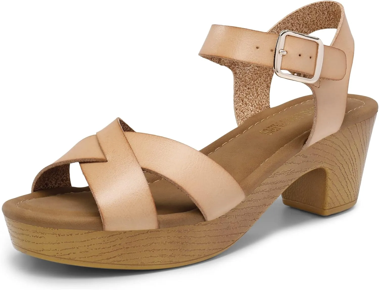 DREAM PAIRS Women's Platform Chunky Heels Faux Wood Block Heels Cute Open Toe Ankle Strap Crisscross Mid Heels Wedding Party Dance Pump Sandals Shoes