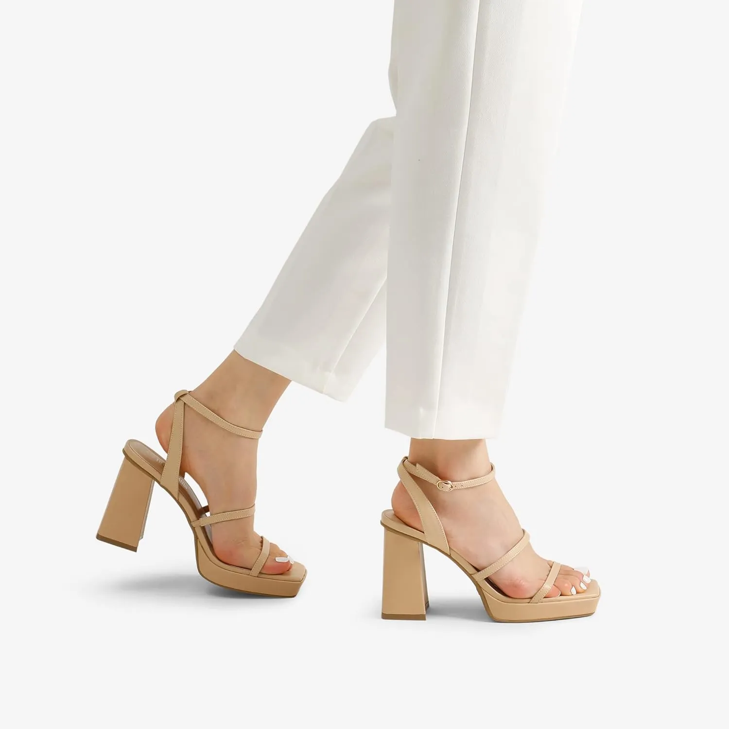 DREAM PAIRS Women's Platform Strappy Heels Open Toe Ankle Strap Square Party Sandals Y2K Dress Shoes