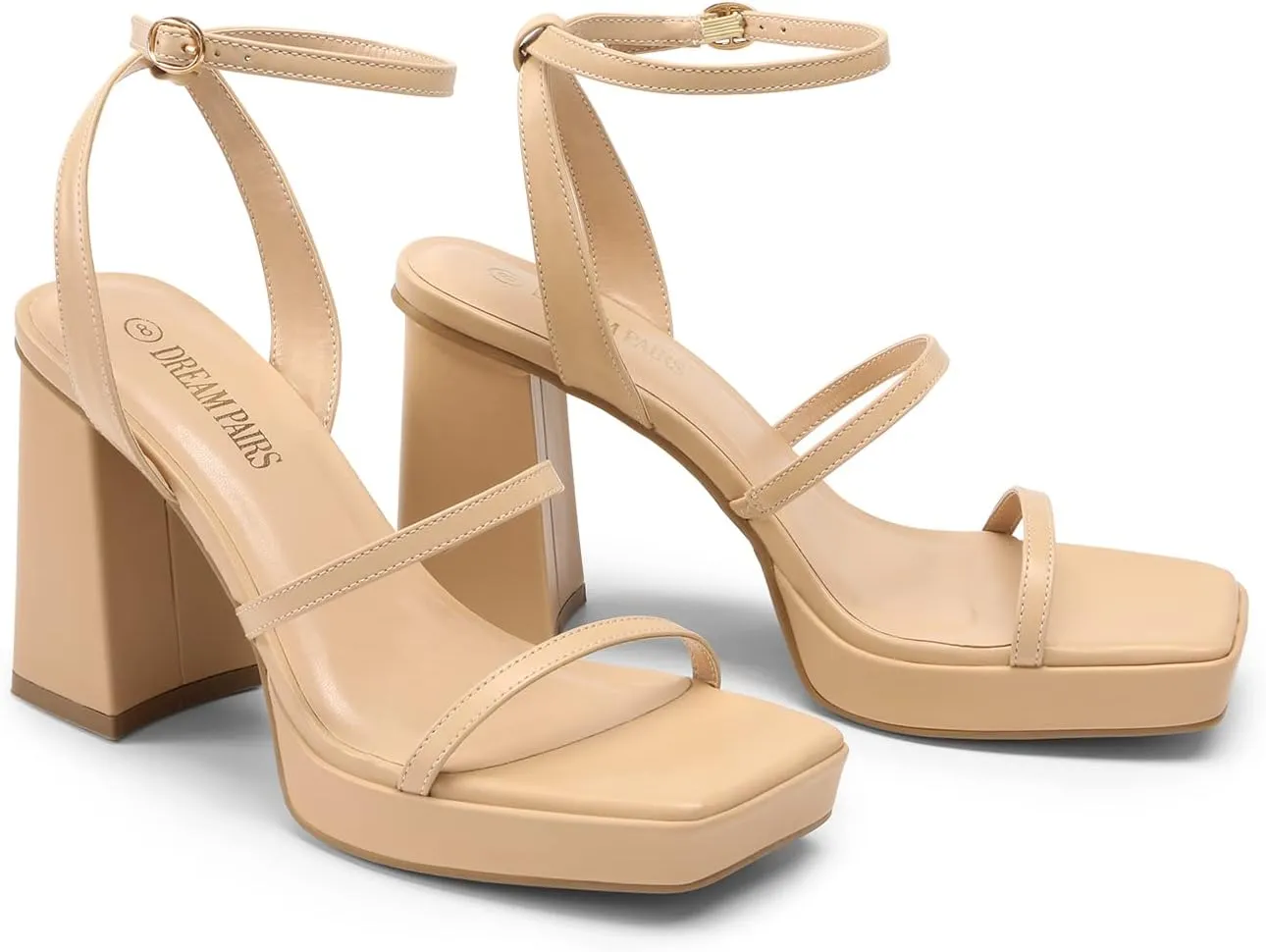 DREAM PAIRS Women's Platform Strappy Heels Open Toe Ankle Strap Square Party Sandals Y2K Dress Shoes