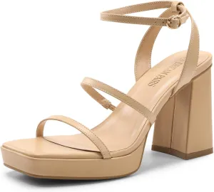 DREAM PAIRS Women's Platform Strappy Heels Open Toe Ankle Strap Square Party Sandals Y2K Dress Shoes