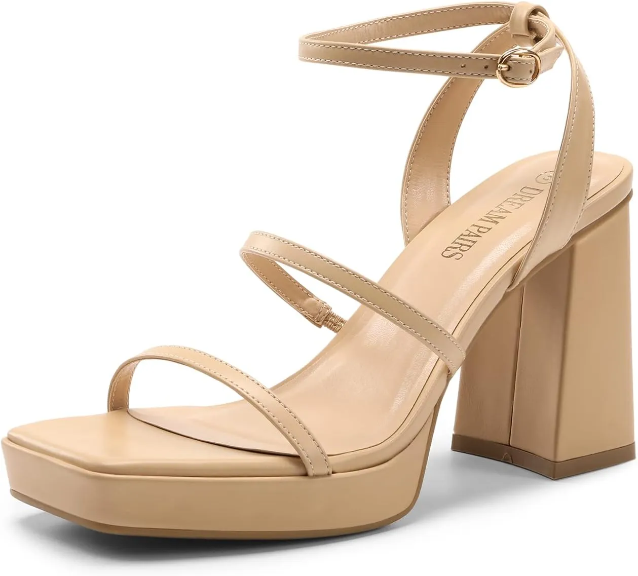 DREAM PAIRS Women's Platform Strappy Heels Open Toe Ankle Strap Square Party Sandals Y2K Dress Shoes