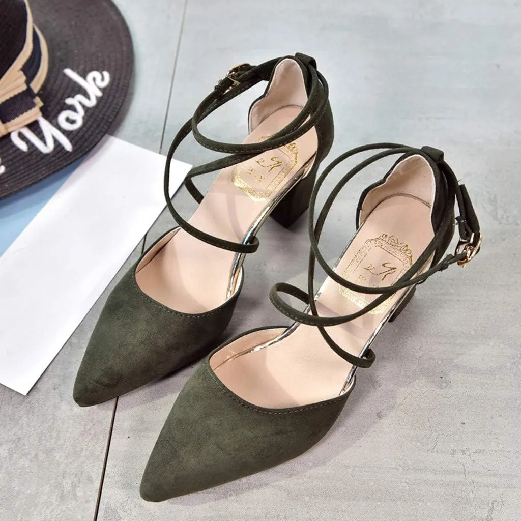 Dress Sandals Women Low Heel Ankle Strappy Closed Toe Elegant Ladies Formal Pumps Summer Work Office Shoes