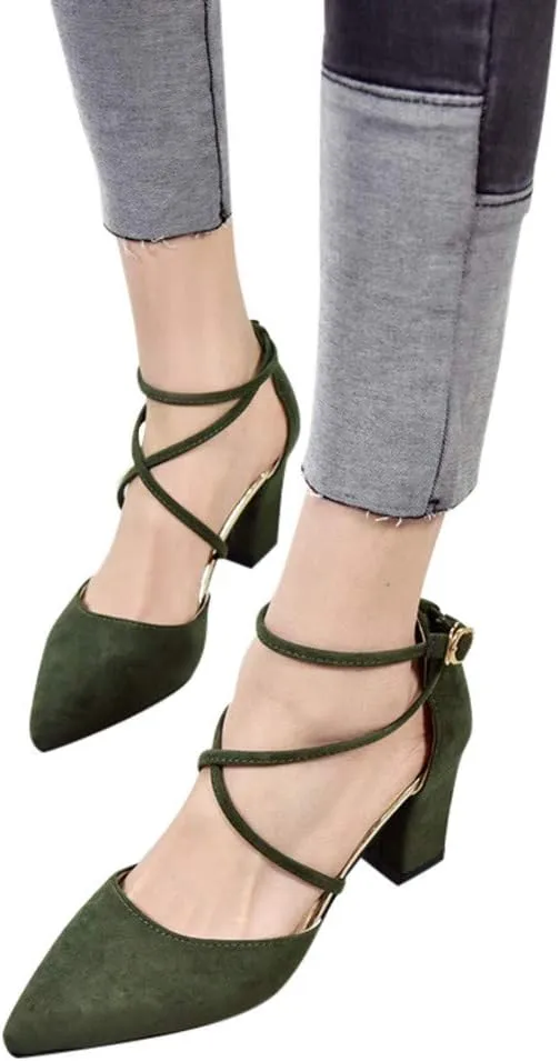 Dress Sandals Women Low Heel Ankle Strappy Closed Toe Elegant Ladies Formal Pumps Summer Work Office Shoes