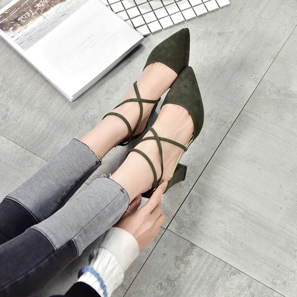 Dress Sandals Women Low Heel Ankle Strappy Closed Toe Elegant Ladies Formal Pumps Summer Work Office Shoes