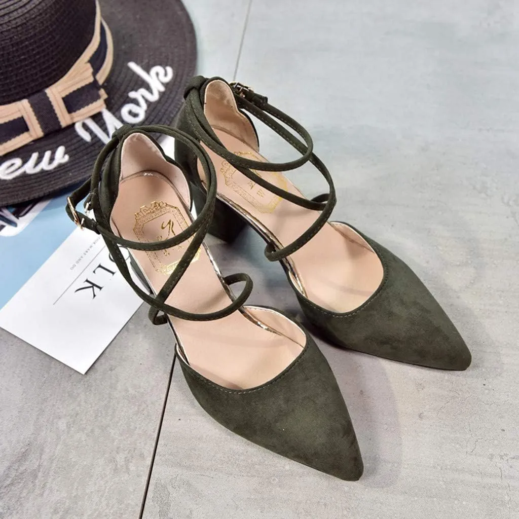 Dress Sandals Women Low Heel Ankle Strappy Closed Toe Elegant Ladies Formal Pumps Summer Work Office Shoes