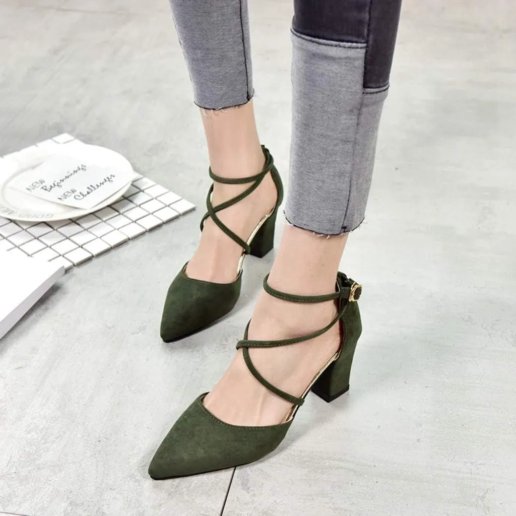 Dress Sandals Women Low Heel Ankle Strappy Closed Toe Elegant Ladies Formal Pumps Summer Work Office Shoes