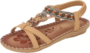 Dressy Sandals Women Summer Holiday Sandals Comfortable Shoes Boho Open Toe Ankle Elastic Sandals for Beach Walking