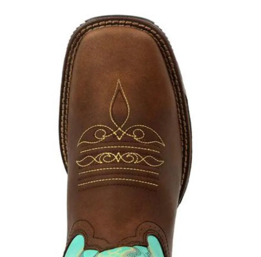 Durango Maverick Women’s Brown & Turquoise Top Waterproof Cowgirl Work Boots DRD0419