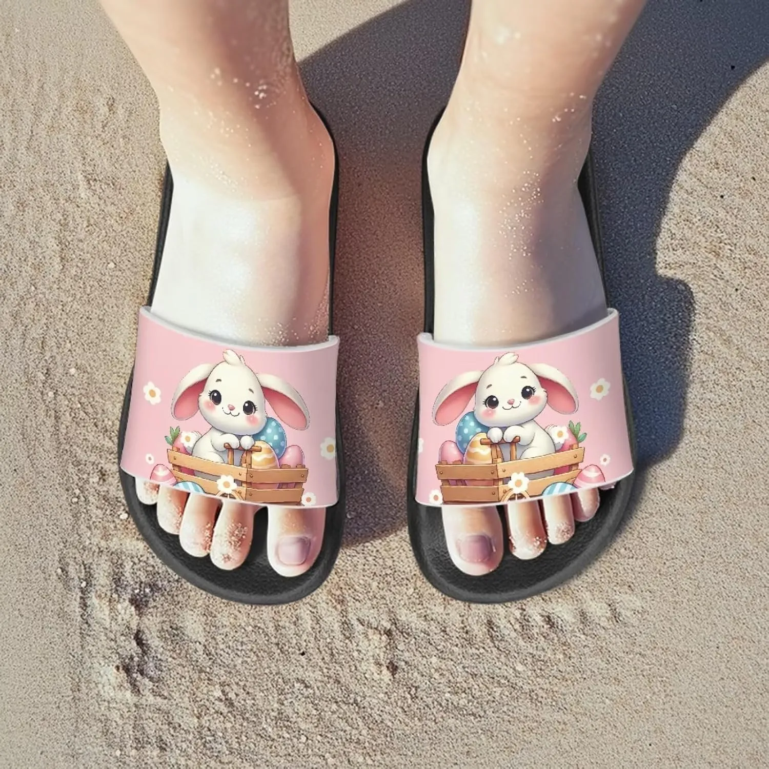 Easter Theme Boys Girls Slides Cute Pattern Kids Shower Shoes Non-Slip