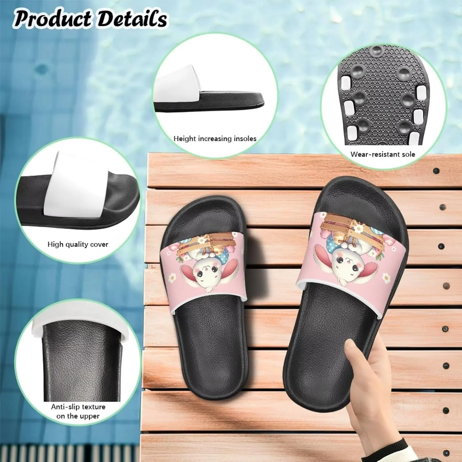 Easter Theme Boys Girls Slides Cute Pattern Kids Shower Shoes Non-Slip
