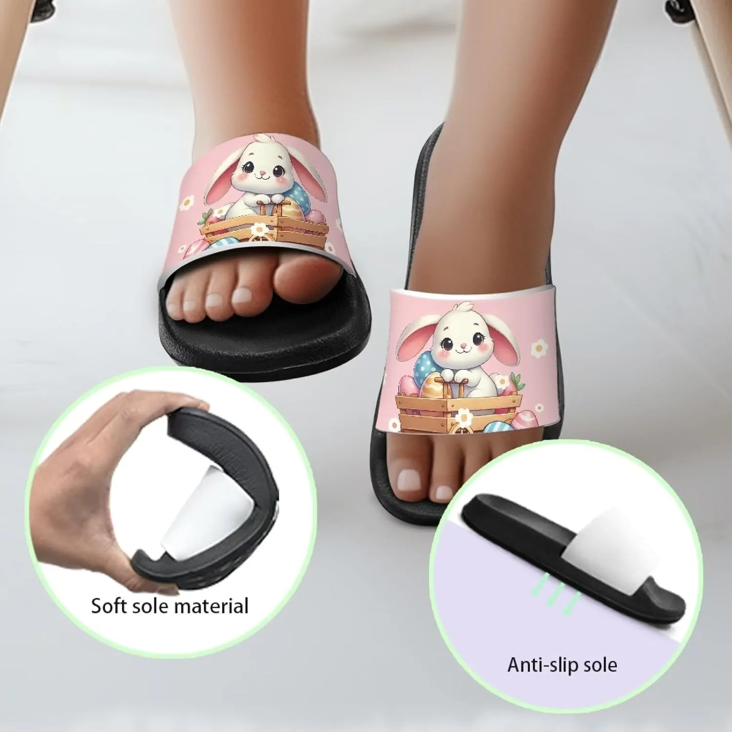 Easter Theme Boys Girls Slides Cute Pattern Kids Shower Shoes Non-Slip