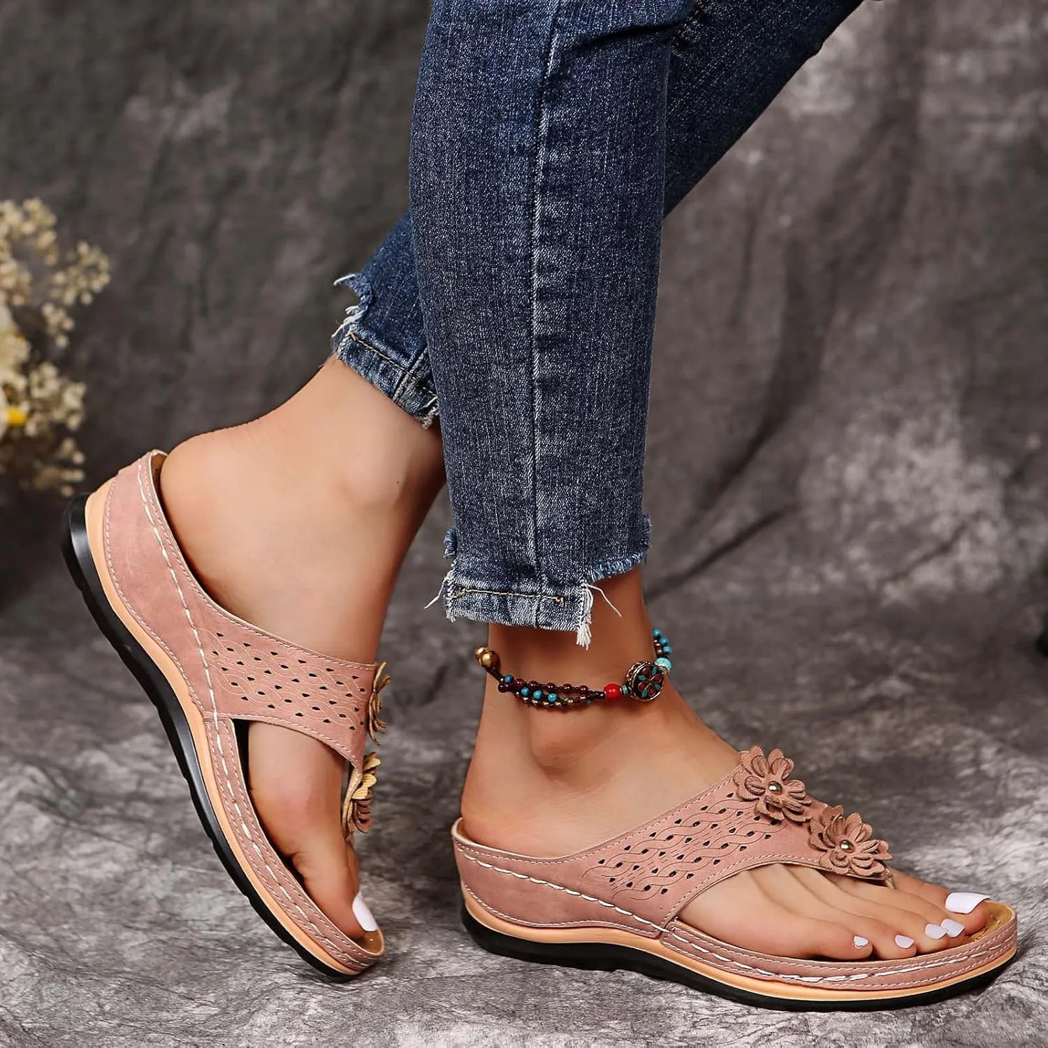 Eduavar Sandals for Women 2025 Orthopedic with Arch Support Lightweight Soft Comfort Summer Beach Slip On Walking Slippers