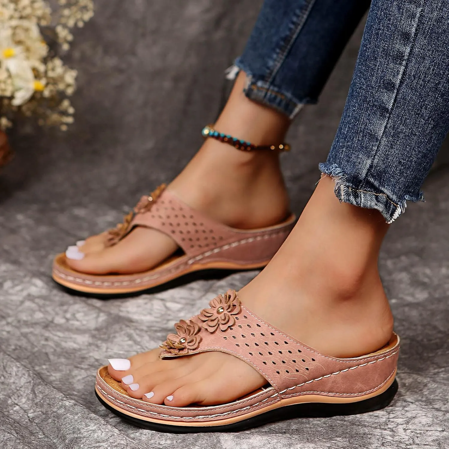 Eduavar Sandals for Women 2025 Orthopedic with Arch Support Lightweight Soft Comfort Summer Beach Slip On Walking Slippers
