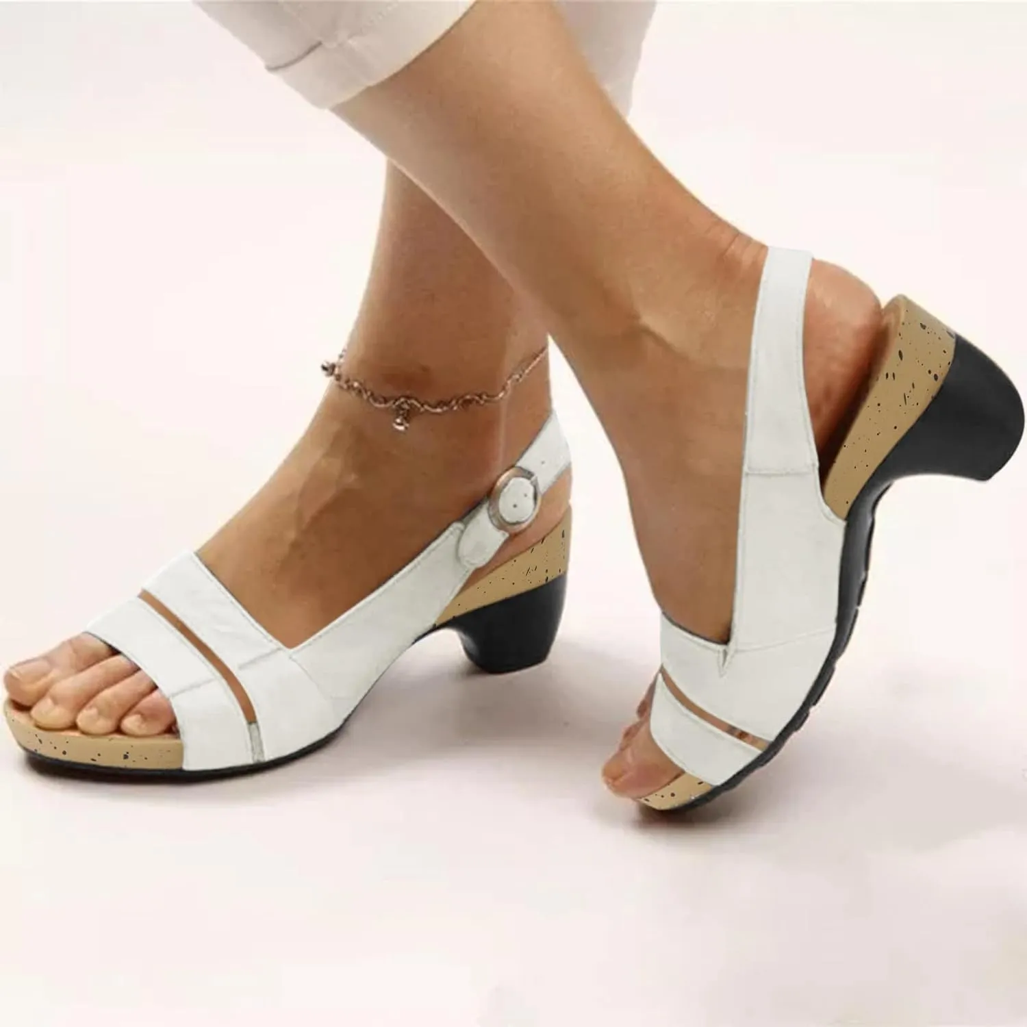 Eduavar Sandals for Women Dressy, Orthopedic Sandals for Women Open Toe Sandals Casual Heel Sandals with Ankle Strap