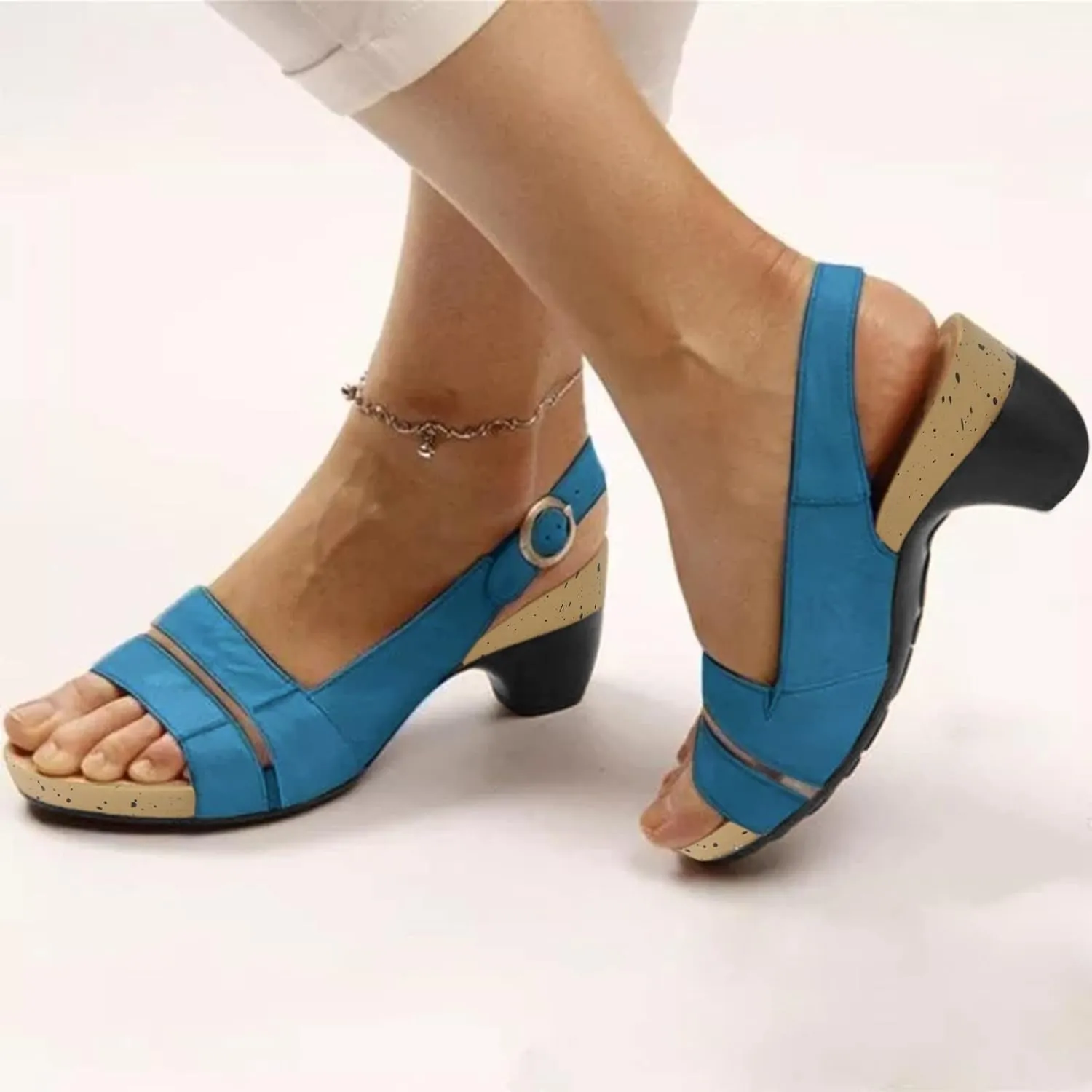 Eduavar Sandals for Women Dressy, Orthopedic Sandals for Women Open Toe Sandals Casual Heel Sandals with Ankle Strap