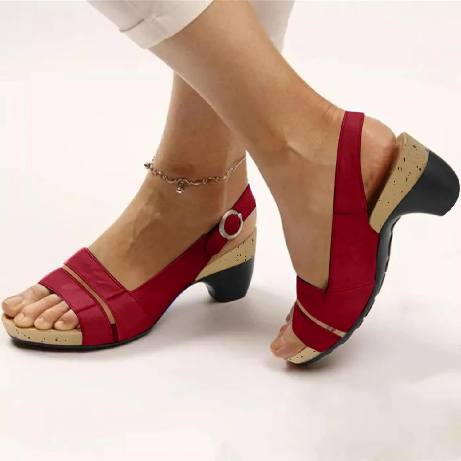 Eduavar Sandals for Women Dressy, Orthopedic Sandals for Women Open Toe Sandals Casual Heel Sandals with Ankle Strap