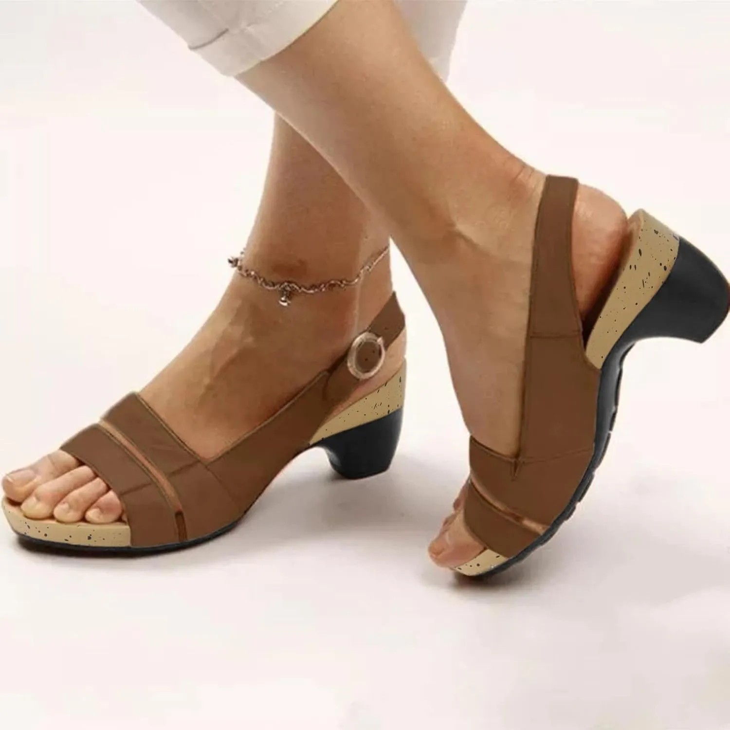 Eduavar Sandals for Women Dressy, Orthopedic Sandals for Women Open Toe Sandals Casual Heel Sandals with Ankle Strap