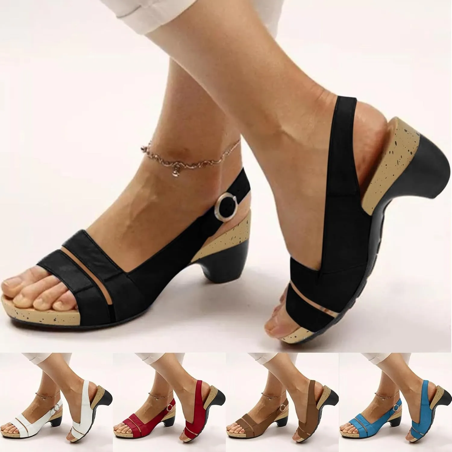 Eduavar Sandals for Women Dressy, Orthopedic Sandals for Women Open Toe Sandals Casual Heel Sandals with Ankle Strap