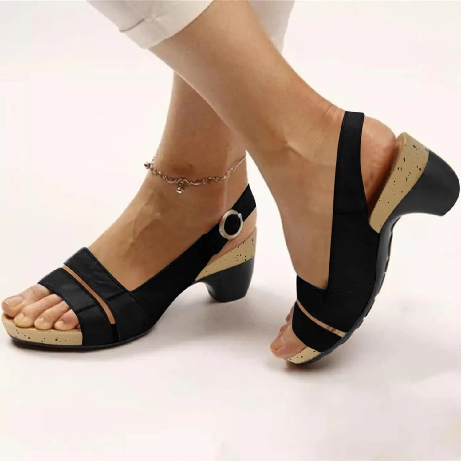 Eduavar Sandals for Women Dressy, Orthopedic Sandals for Women Open Toe Sandals Casual Heel Sandals with Ankle Strap