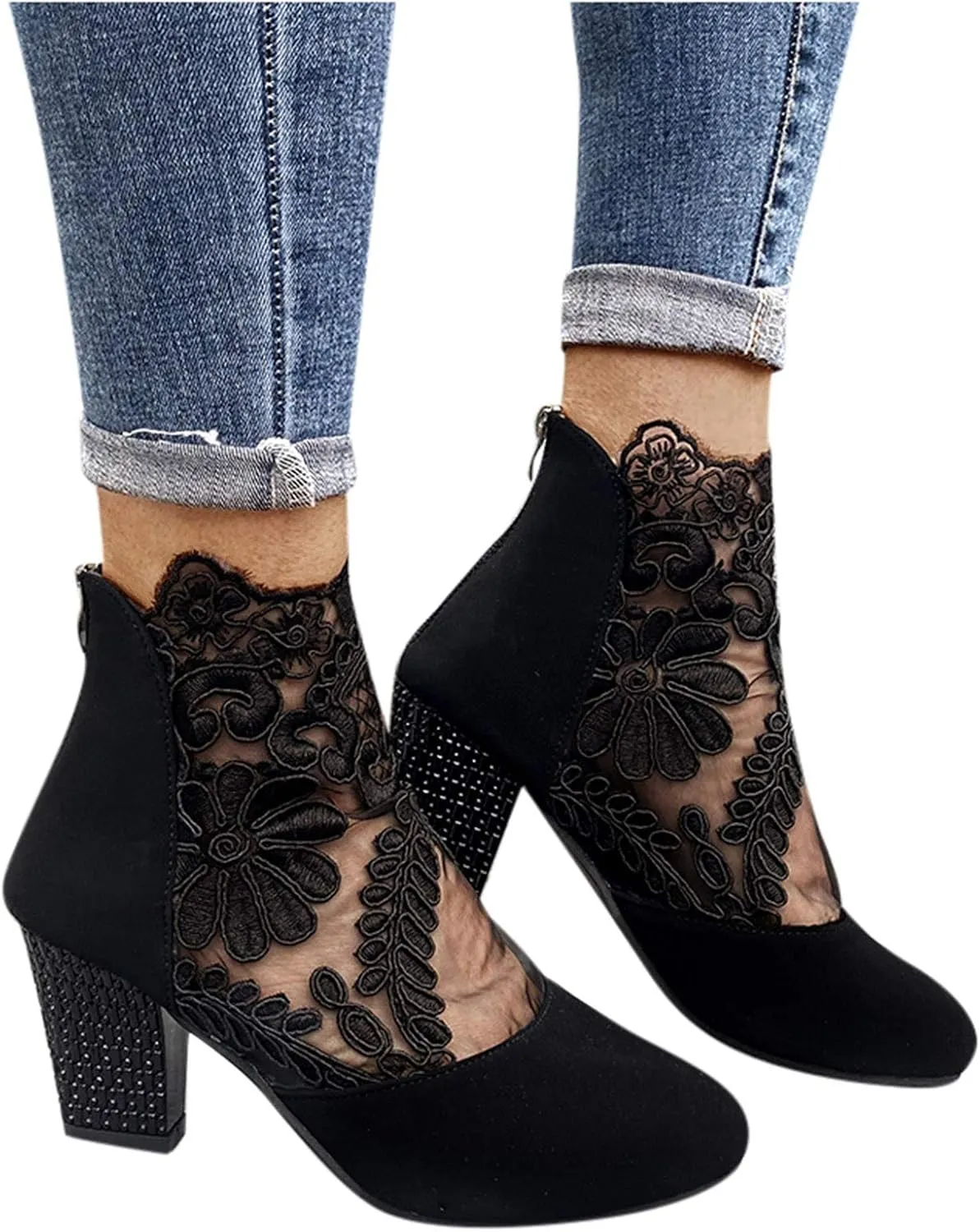 Eduavar Sandals Women Fashion, Sandals Women Dressy Summer Lace Floral Heel Sandals Breathable Sandals Shoes