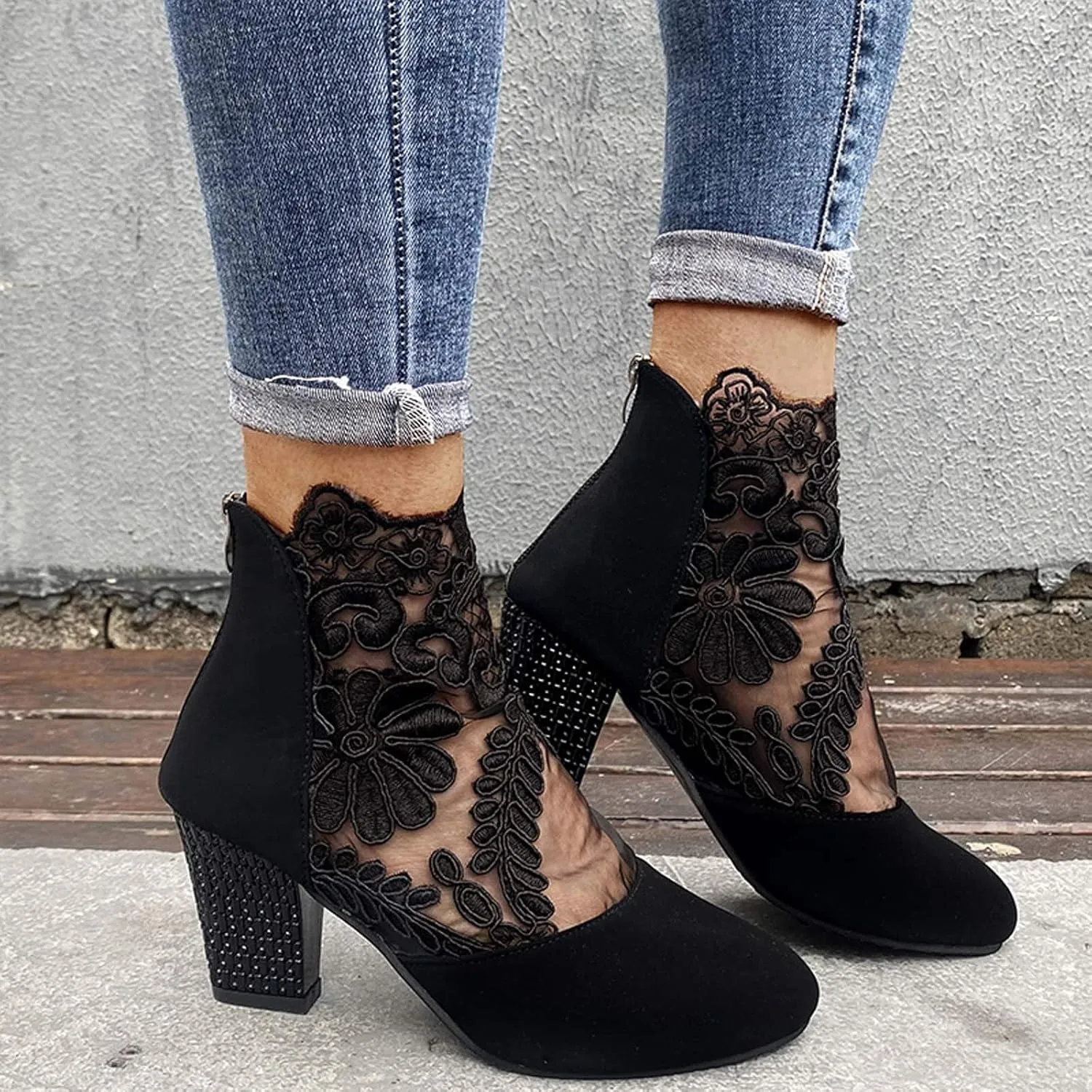 Eduavar Sandals Women Fashion, Sandals Women Dressy Summer Lace Floral Heel Sandals Breathable Sandals Shoes
