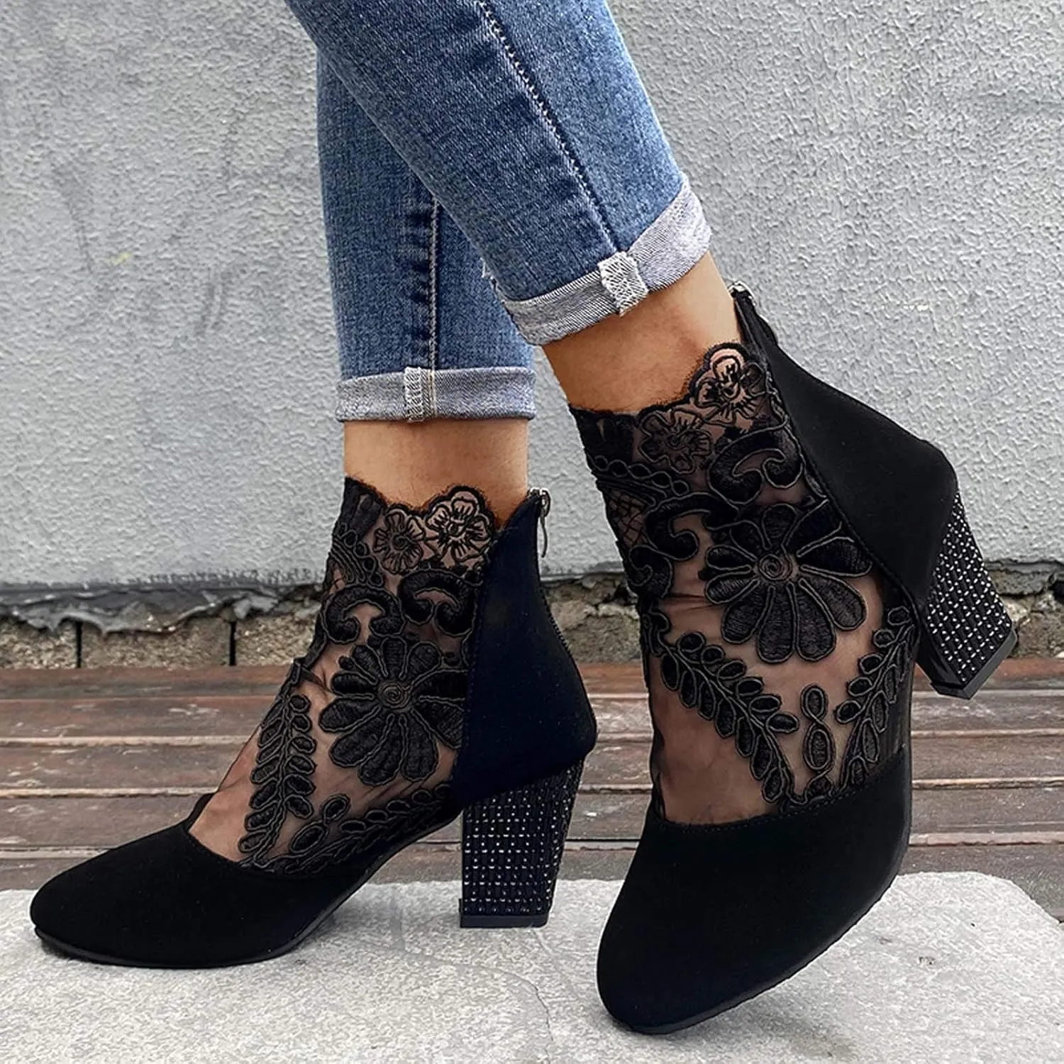 Eduavar Sandals Women Fashion, Sandals Women Dressy Summer Lace Floral Heel Sandals Breathable Sandals Shoes