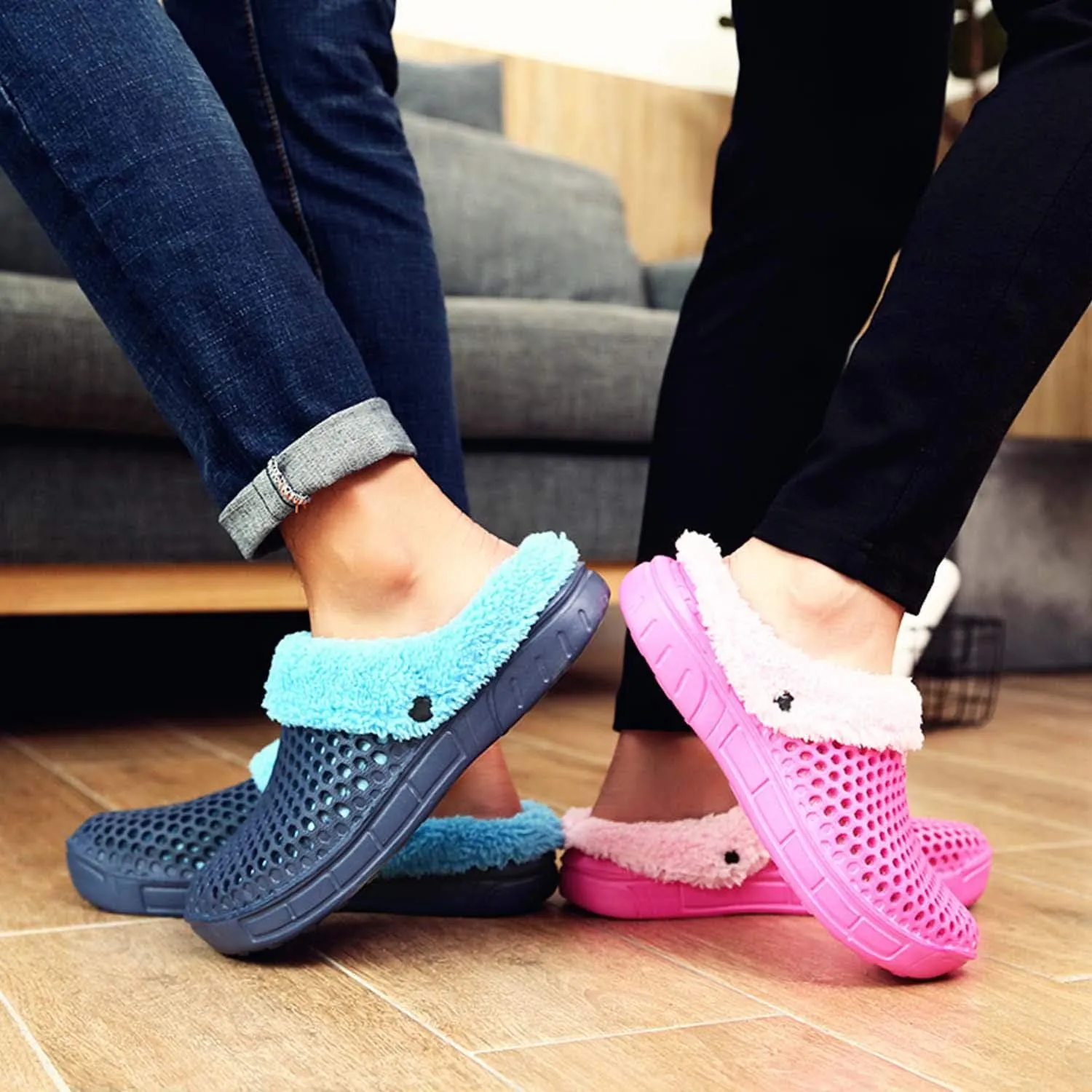 Eliogn Women's and Men's Winter Warm Slippers with Fleece Lining Breathable Clogs Garden Mules for Adults Unisex Home Slippers