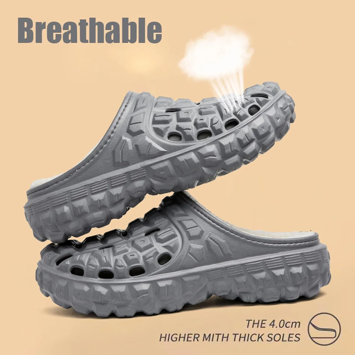 Eliogn Women's and Men's Winter Warm Slippers with Fleece Lining Breathable Clogs Garden Mules for Adults Unisex Home Slippers