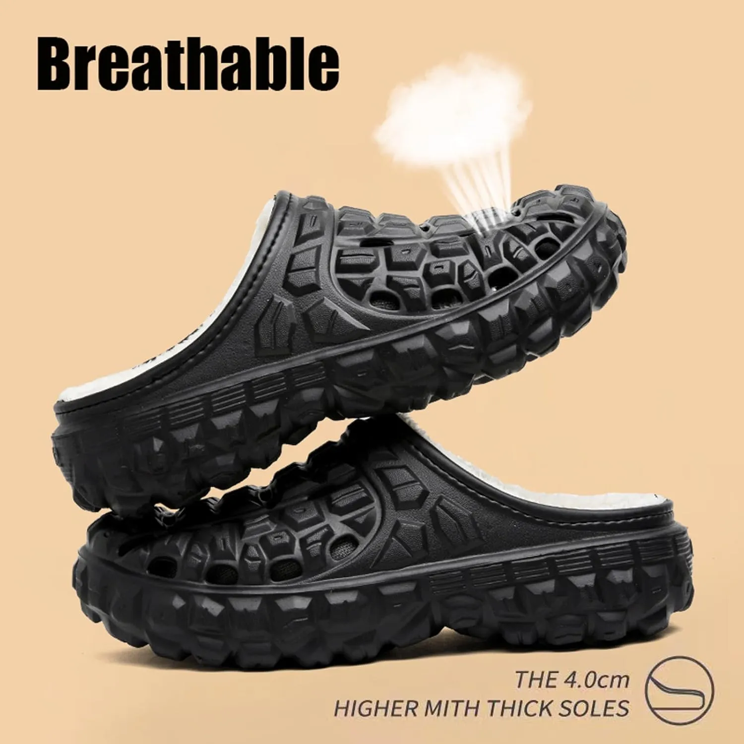 Eliogn Women's and Men's Winter Warm Slippers with Fleece Lining Breathable Clogs Garden Mules for Adults Unisex Home Slippers