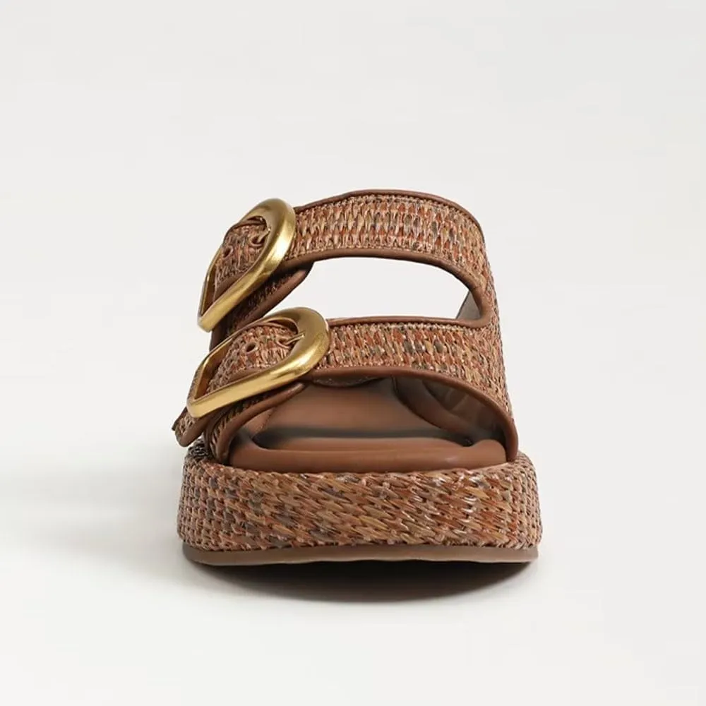 Espadrilles Platform Sandals Women Double Buckles Cute Beach Straw Raffia Sandals Comfortable Wedge Slides Shoes Vacation for Women
