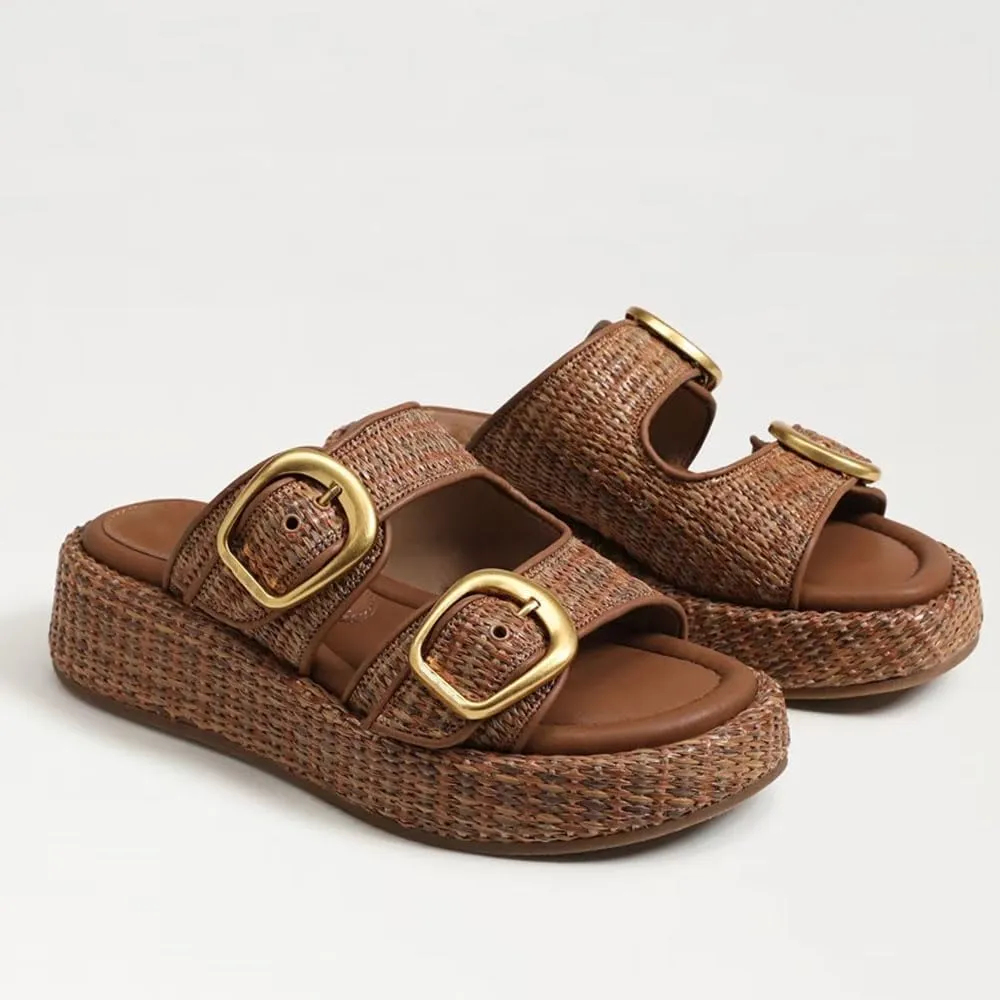 Espadrilles Platform Sandals Women Double Buckles Cute Beach Straw Raffia Sandals Comfortable Wedge Slides Shoes Vacation for Women