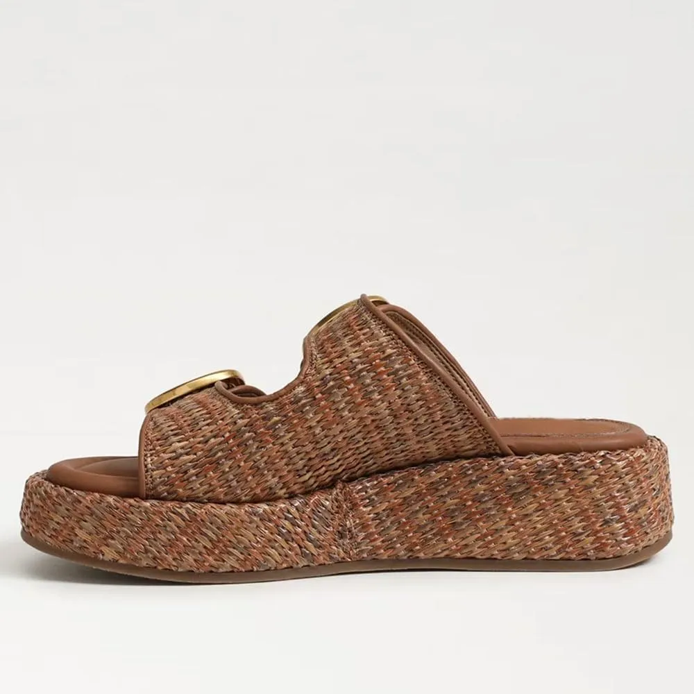 Espadrilles Platform Sandals Women Double Buckles Cute Beach Straw Raffia Sandals Comfortable Wedge Slides Shoes Vacation for Women
