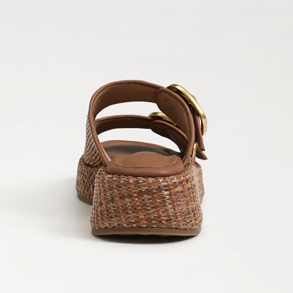 Espadrilles Platform Sandals Women Double Buckles Cute Beach Straw Raffia Sandals Comfortable Wedge Slides Shoes Vacation for Women