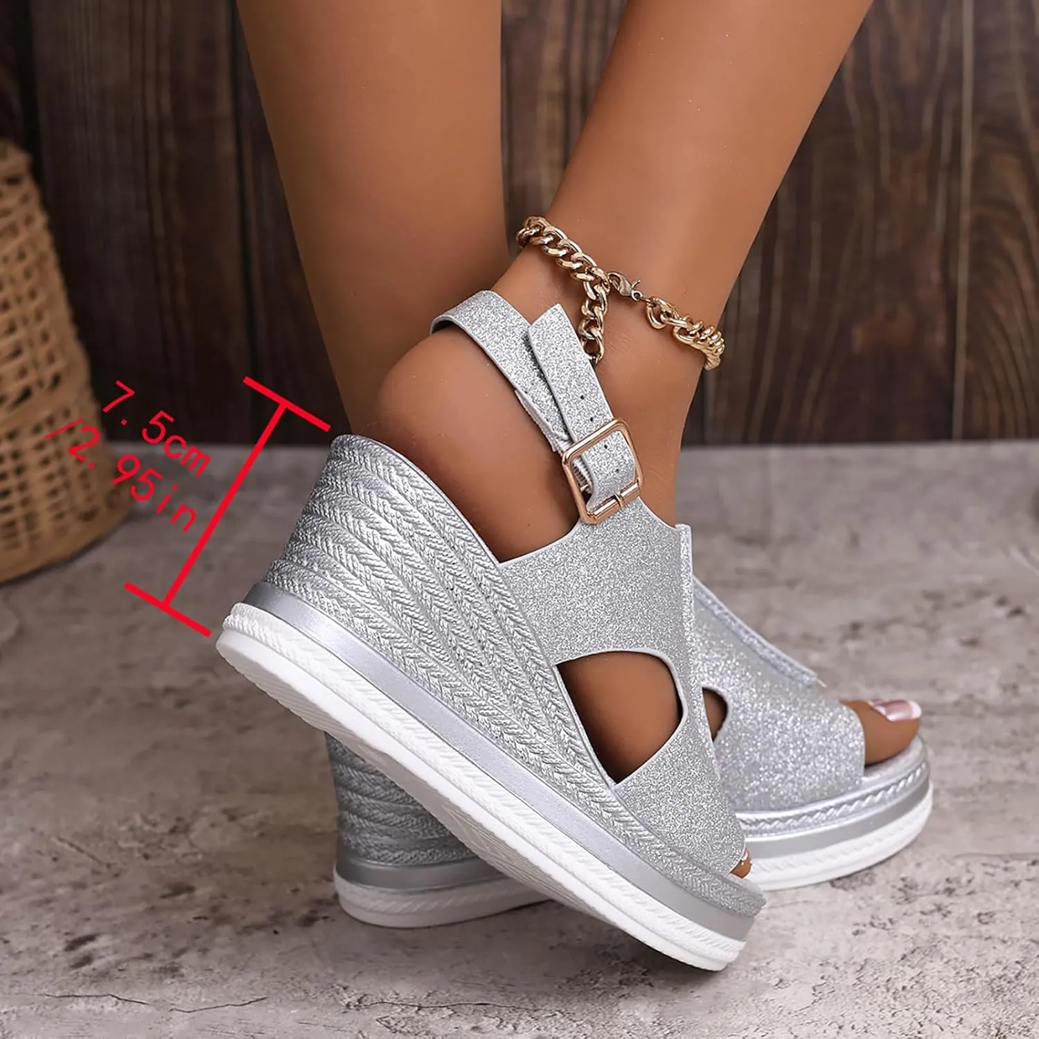 Espadrilles Wedge Heels for Women Fish Mouth Ankle Strap Slingback Sandals Casual Non-Slip Platform Wedge Sandals Comfortable Outdoor Shoes